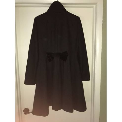 Betsey Johnson  Wool Peacoat Long Jacket Hearts Velvet Bow Black Size 8 S Medium