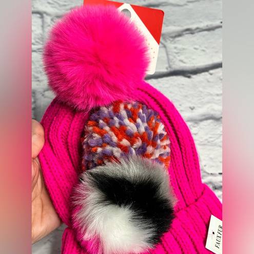 BP  hot pink knit beanie with exchanging pom poms new womens one size