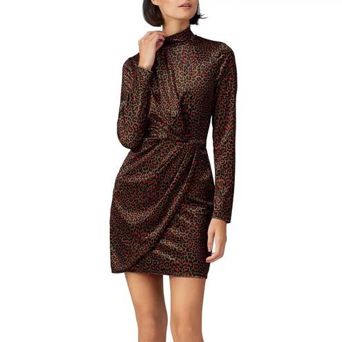 Black Halo  Briar Green Animal Print Crushed Velvet Long Sleeve Mini Dress Size 6