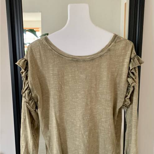 Pilcro  For Anthropologie Green Ruffled Open Back Top
