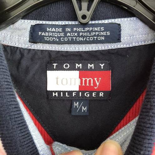 Tommy Hilfiger Vintage  Y2K 2000s Ribbed Red Flag Collar Polo Shirt Size Medium