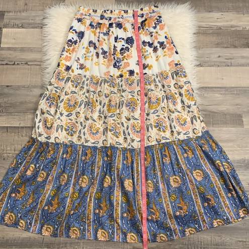 Flint & Moss maxi skirt smocked pull on waist floral mixed print L