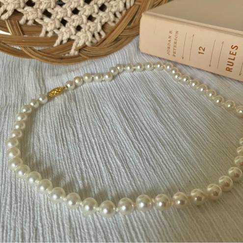 American Vintage Vintage “Clementine” White Knotted Pearl Necklace 19” Gold Marquis Fishhook Classic