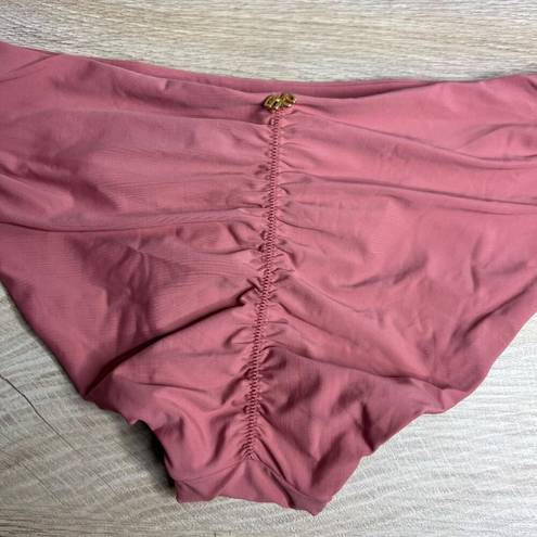 PilyQ NWT  Lotus Basic Ruched Full Bikini Bottoms Mauve Pink Hipster Low Rise M