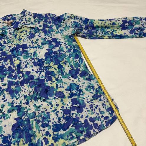 White Stag  Watercolor Long Sleeve Button Up Blouse Top Sz XL 16-18 Blue White