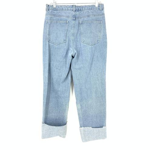 Oak + Fort  Women's Size 27 High Rise Cuffed Straight Jeans Blue Light Wash