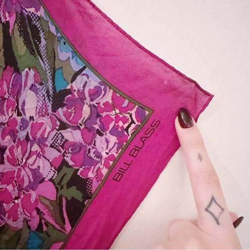 Bill Blass Vintage  Silk Floral Scarf Magenta Purple Flower Printed