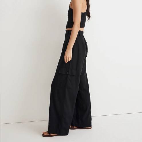 Madewell  Wide-Leg Cargo Pants in Linen-Blend in True Black Size 4 NWT