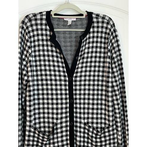 Isaac Mizrahi  Live Black Gingham Checked Plaid Cardigan Sweater Medium