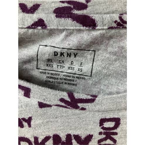 DKNY  Shirt Womens XX Small Grey Maroon Logo Print Crew Neck Short Sleeve Tee