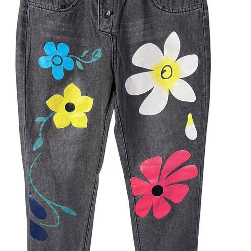 Daisy Y2K Black Denim Button Front High Rise Jeans with  Flowers Medium 28 Waist