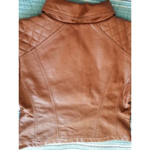 Krass&co Boundless North North&. Womens Faux Leather Moto Jacket Cognac Brown Size M