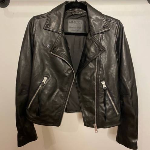 All Saints Dalby Biker Leather Jacket Black