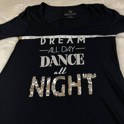 Decree  Glitter Sequined Dance All Night Sleep Shirt Womens XS Black 3/4‎ Sleeve