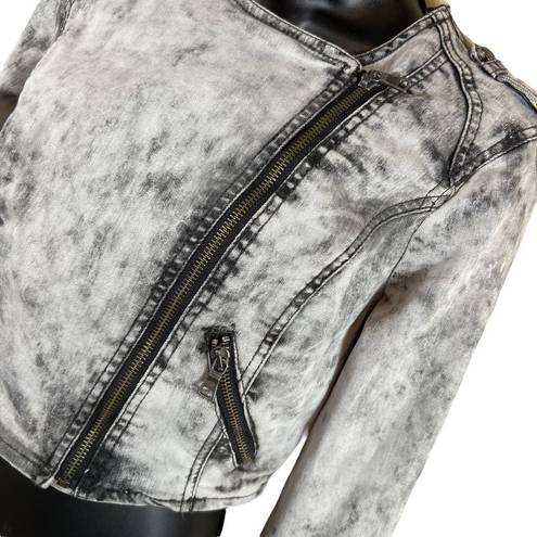 Bebe  Acid Washed Cropped Denim Moto Jacket