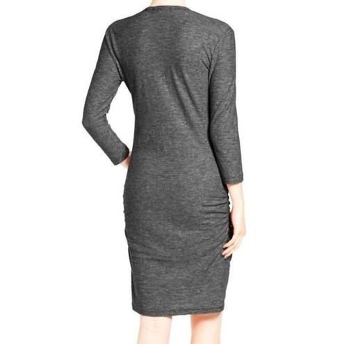 James Perse Henley Dress Deep Charcoal Melange Heathered V-Neck Ruched Mini 0 XS