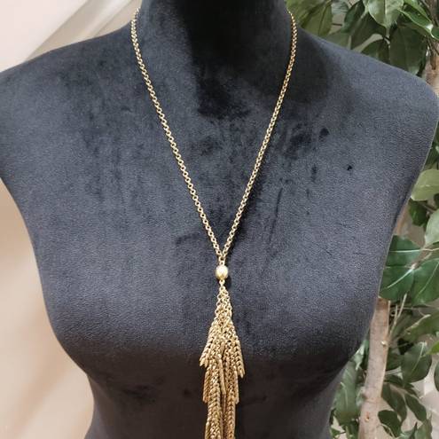 Monet Vintage  Tassel Gold Tone Long Chain Pendant Necklace