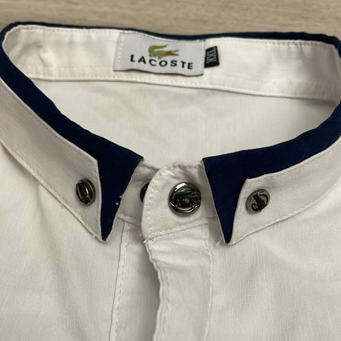 Lacoste White with Navy Around Collar Short Sleeve Button Down Shirt Size XXL