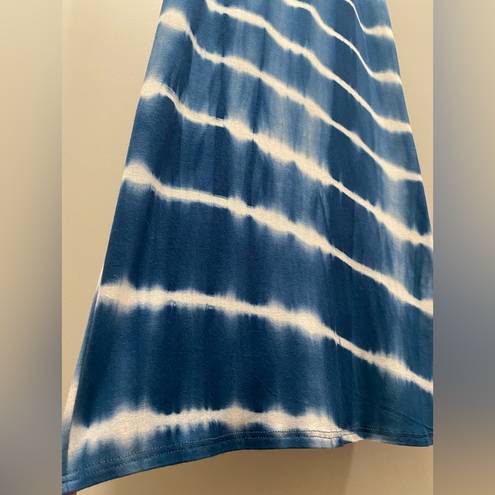 Caution to the Wind  Blue & White Tie Dye Off-the-Shoulder Fitted Maxi Dress - M