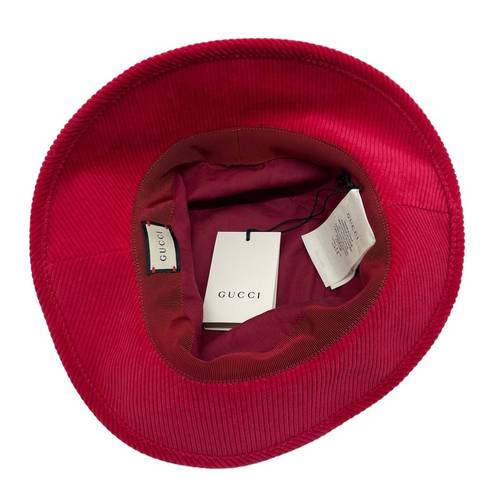 Gucci  New Red Corduroy Cotton “Orgasmique” Patch Bucket Hat