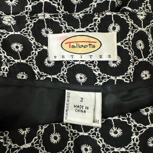 Talbots  Black & White Floral Embroidered Silk Blend Cropped Ankle Pants Sz 2 P