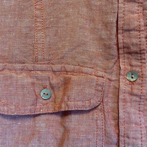 Max Studio  Linen Top long sleeve button up Salmon Orange Small