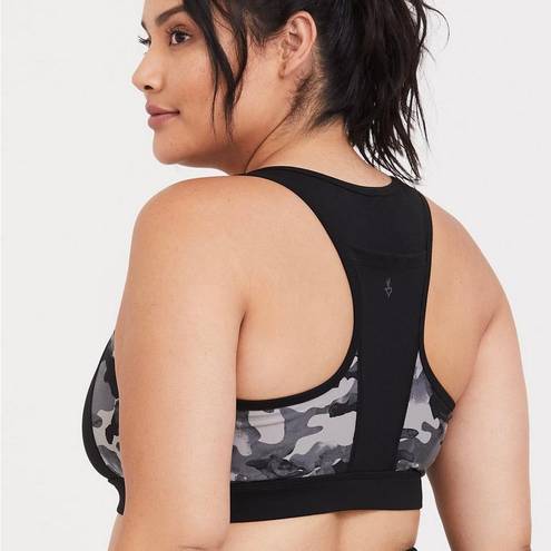 Torrid Black Grey Camo Plus Size Stretch Active Workout Racerback Sports Bra