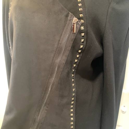 Cache  | suede black embellished asymmetrical zip blazer size large