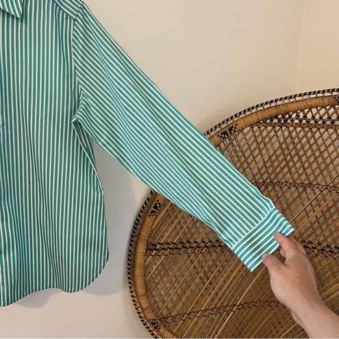 Chico's  no iron green and white striped button down blouse size 1 = size medium