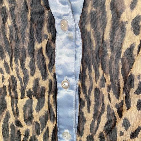 Rebecca Taylor  Blue Leopard Animal Print Cardigan Sweater Women's Size Small