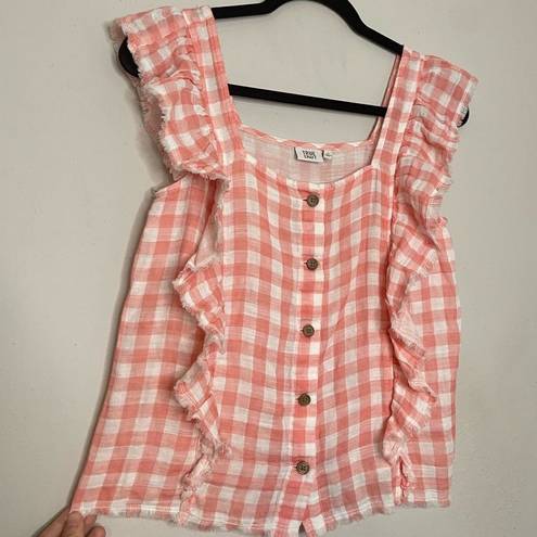 True Craft  Gingham Ruffled Pink Blouse