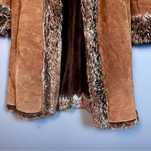 Wilson’s Leather Wilson's Penny Lane brown suede coat long jacket faux fur mixed colors small