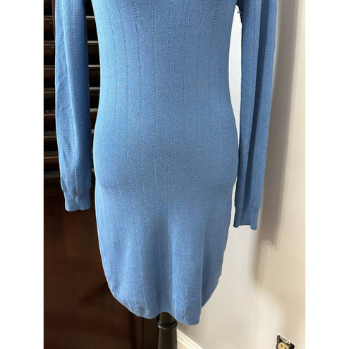 L'Agence  Womens Sweater Dress Blue Stretch Jewel Neck Long Sleeve Ribbed S New