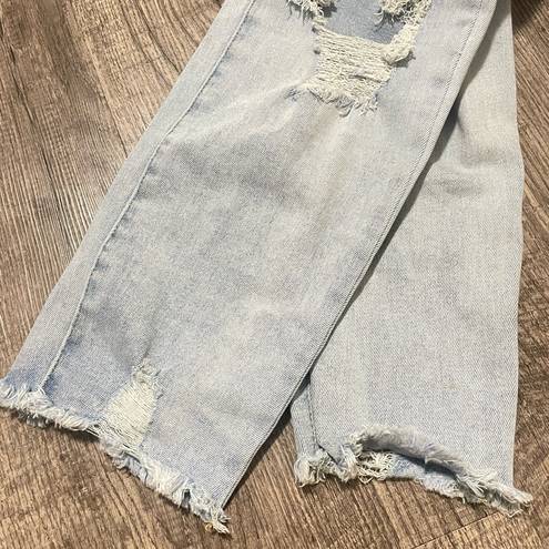 Risen  Straight Leg Jeans Size 26 Distressed High Waisted Light Wash Ankle Relax