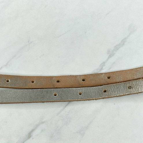 Gap  Silver Metallic Double Buckle Genuine Leather Belt Size Small S Womens