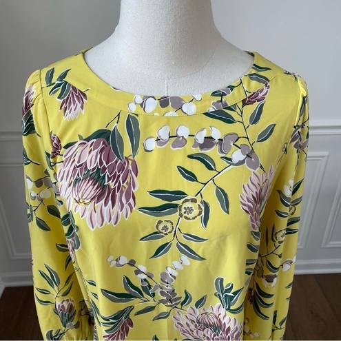 Loft  Yellow Floral Long Sleeve Shift Dress 4