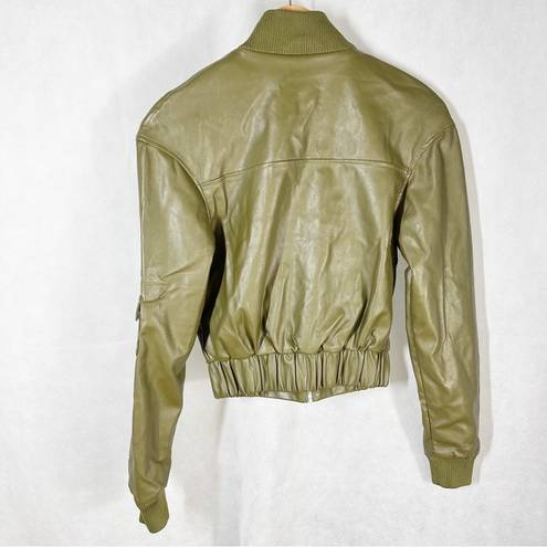 House Of CB  London Olive Green Faux Vegan Leather Bomber
Jacket Size XS