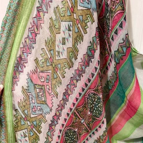 infinity Pink, green & turquoise  floral & stripe scarf