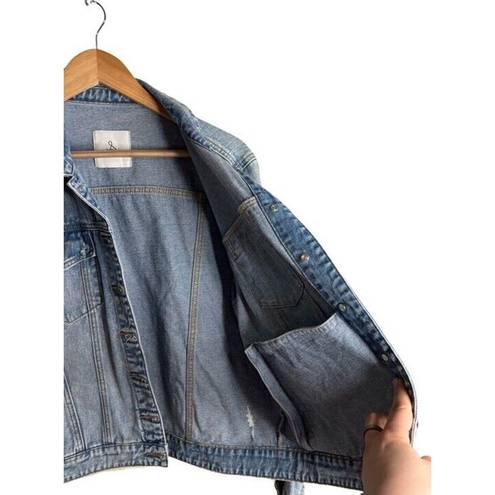 Sam Edelman Jean Jacket Distressed Denim Pockets Size Large EUC