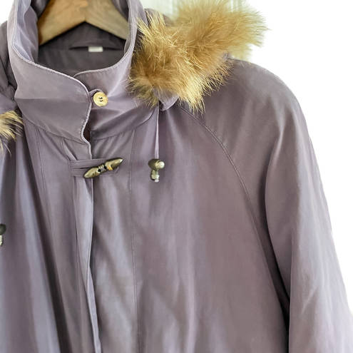 Bernardo Vintage  purple toggle long parka w/ removable lining & fur hood size M