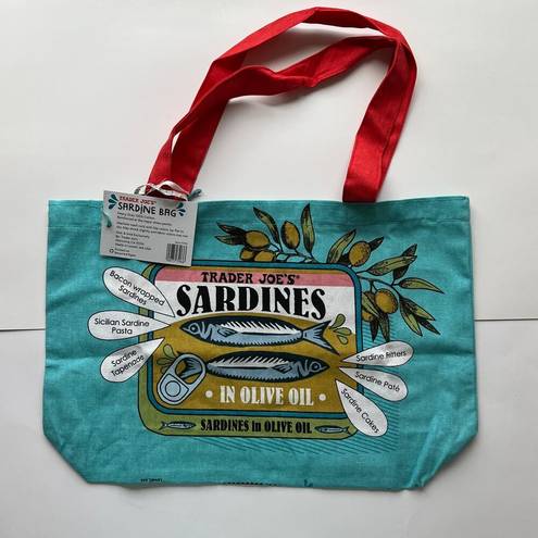 NWT Trader Joe's Blue/Red Sardine Reusable Canvas Shopping Bag Limited Edition Multiple