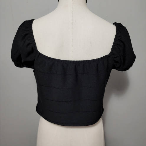 Haute Monde Buckle  black puff sleeve crop top size xl