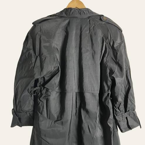 Jones New York  Black Double Breasted Wool Lined Rain Trench Coat Size Large