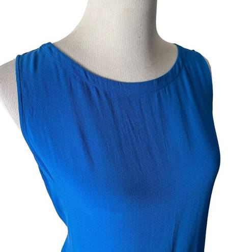 Eileen Fisher  Long Midi Dress 100% Silk Blue Tie Back Waist Split Women's Size S