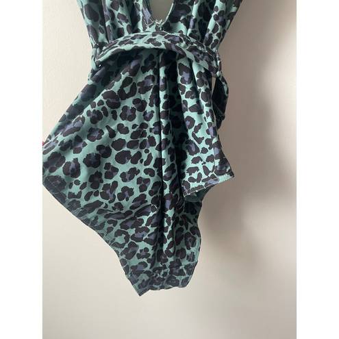 Zimmermann  Plunging Neckline One Piece Turqouise Leopard Bathing Suit