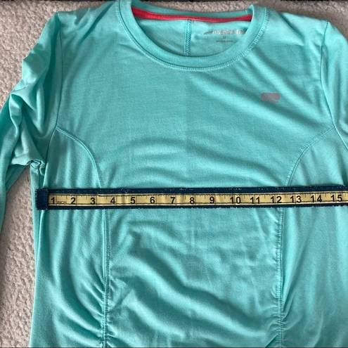 Marika tek  Performance Athletic Long Sleeve Polyester Ruched Shirt Teal Medium