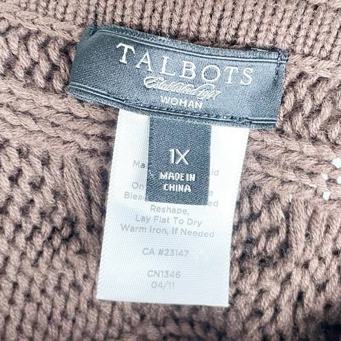 Talbots  Short Sleeve Cable Knit Shawl Collar Cardigan Sweater Brown Size 1X