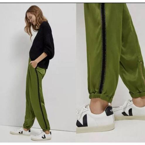 Anthropologie  Diandra Green Satin Pleated Joggers Size 16. B-3