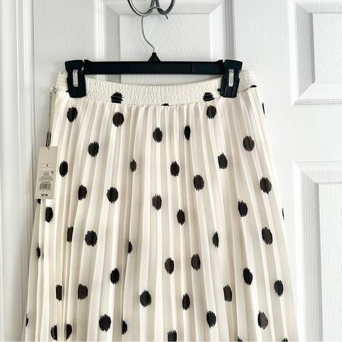 A New Day  Target NWT White Pleated A Line Midi Full Skirt Black Polka Dots S