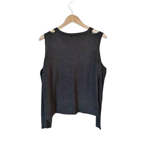 Good American  The Cold Shoulder Sweater Charcoal Gray Scoop Neck Sz 1 Small NWT